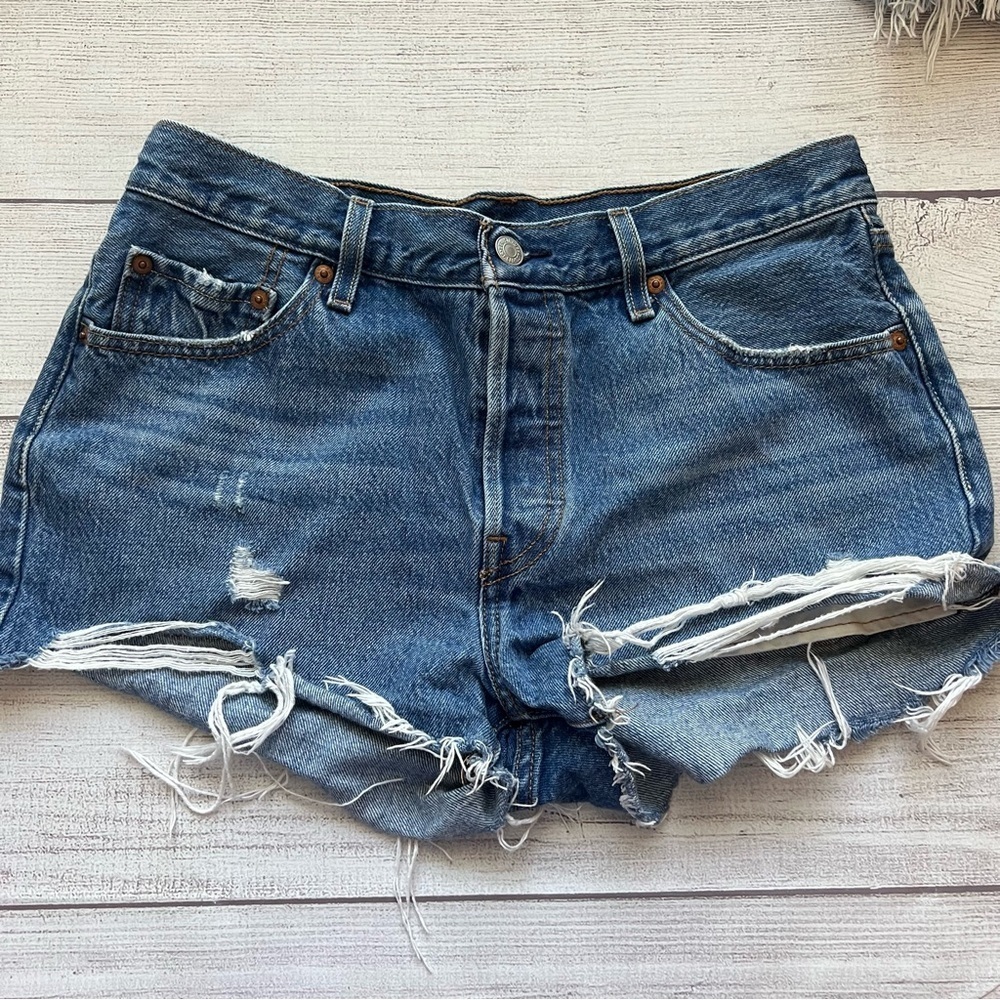 Levi's Blue Distressed Jean Shorts Casual Summer Wear